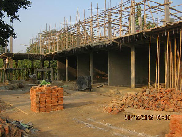 Brick classroom walls.